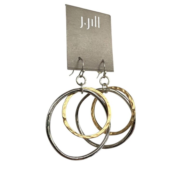 J. Jill Double Hoop Dangle Earrings Hammered Gold Silver Tone Mixed Metal Boho - Picture 4 of 11
